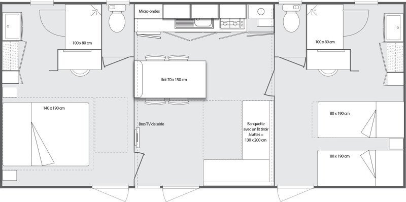 Floor plan of the mobile home luxe 4 persons