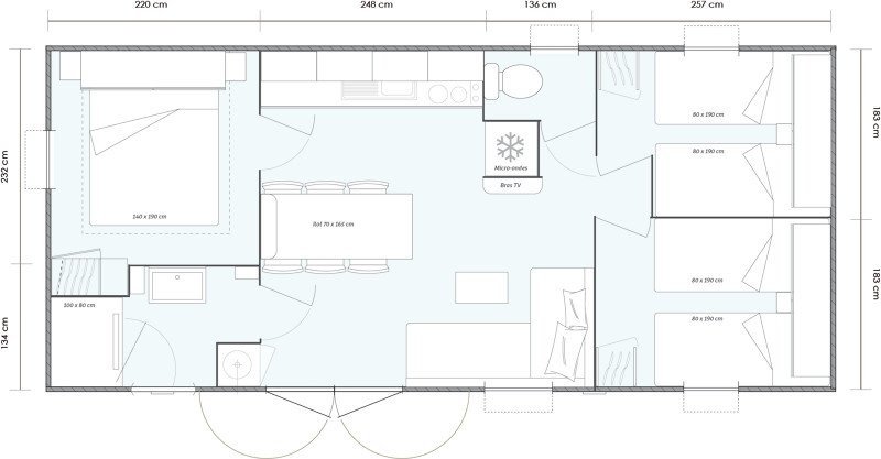 Floor plan Luxe Mobile home 6 persons Godart - 1 XXL bathroom