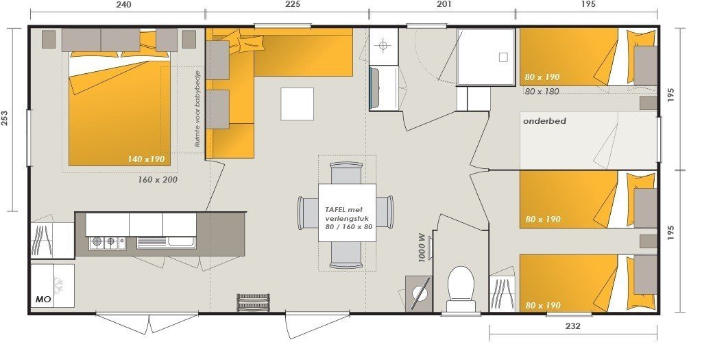 Floor plan Luxe Mobile home 6 persons - Geolerien - XXL bathroom